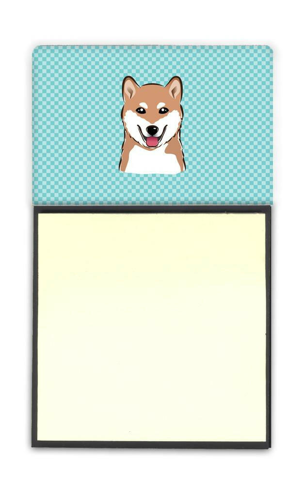 Checkerboard Blue Shiba Inu Watercolor Sticky Note Holder Refillable Dispenser Desk Accessory 3x3 Pad Gift
