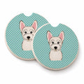 Checkerboard Blue Westie Set of 2 Cup Holder Car Coasters Absorbent Round Sandstone Coasters Gifts for Men or Women, 2.5, Multicolor