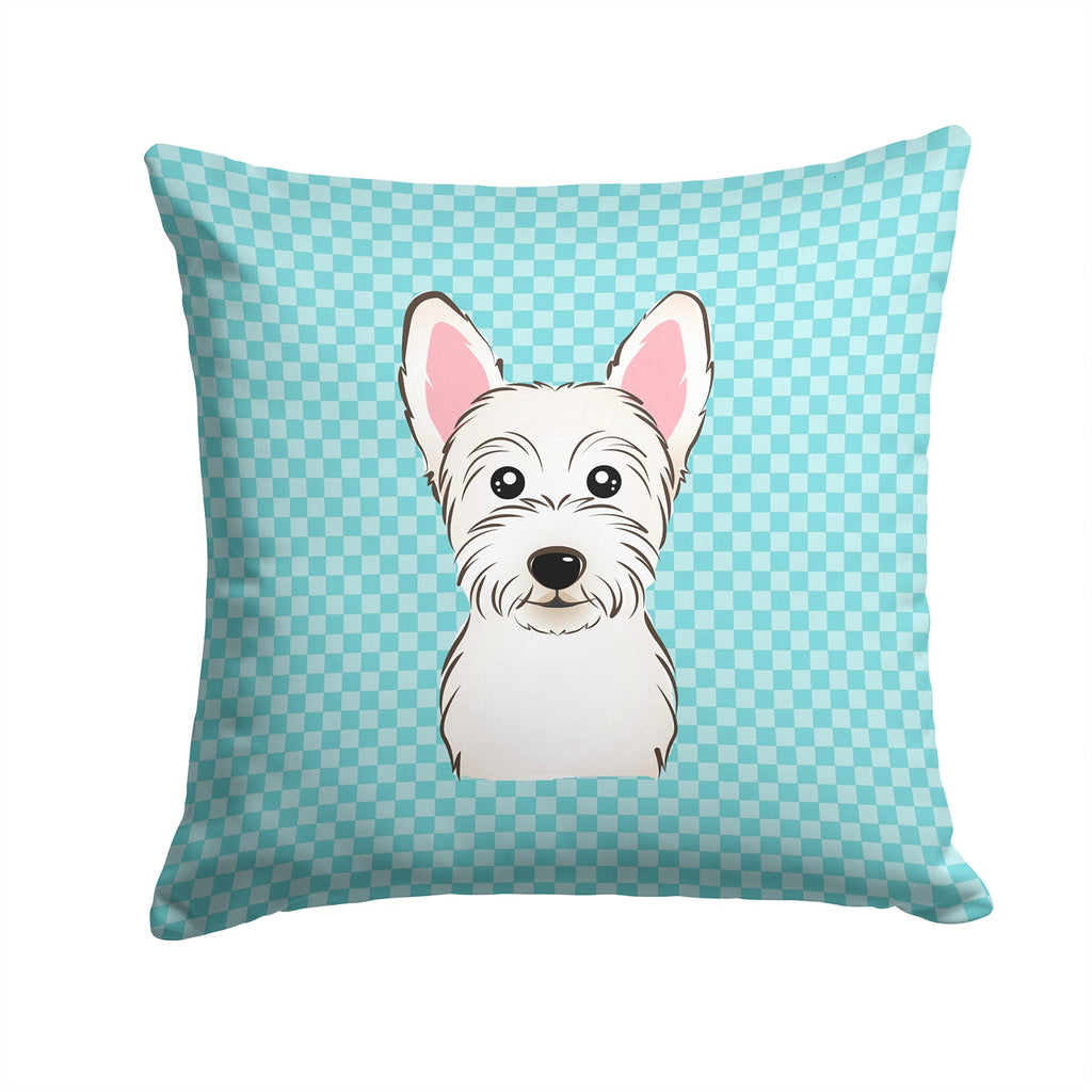 Checkerboard Blue Westie Decorative Throw Pillow 14x14 Indoor Outdoor Accent Cushion, Fabric Cover with Insert for Sofa, Bed, Porch & Living Room