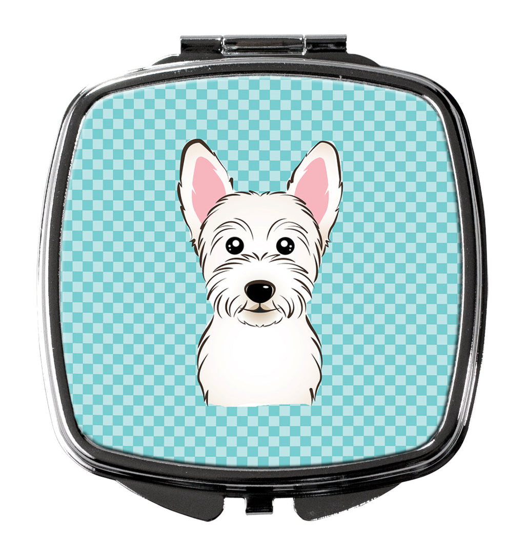Checkerboard Blue Westie Compact Mirror Decorative Travel Makeup Mirror for Women Girls Gifts Pocket Makeup Mirror Folding Handheld