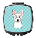 Checkerboard Blue Westie Compact Mirror Decorative Travel Makeup Mirror for Women Girls Gifts Pocket Makeup Mirror Folding Handheld