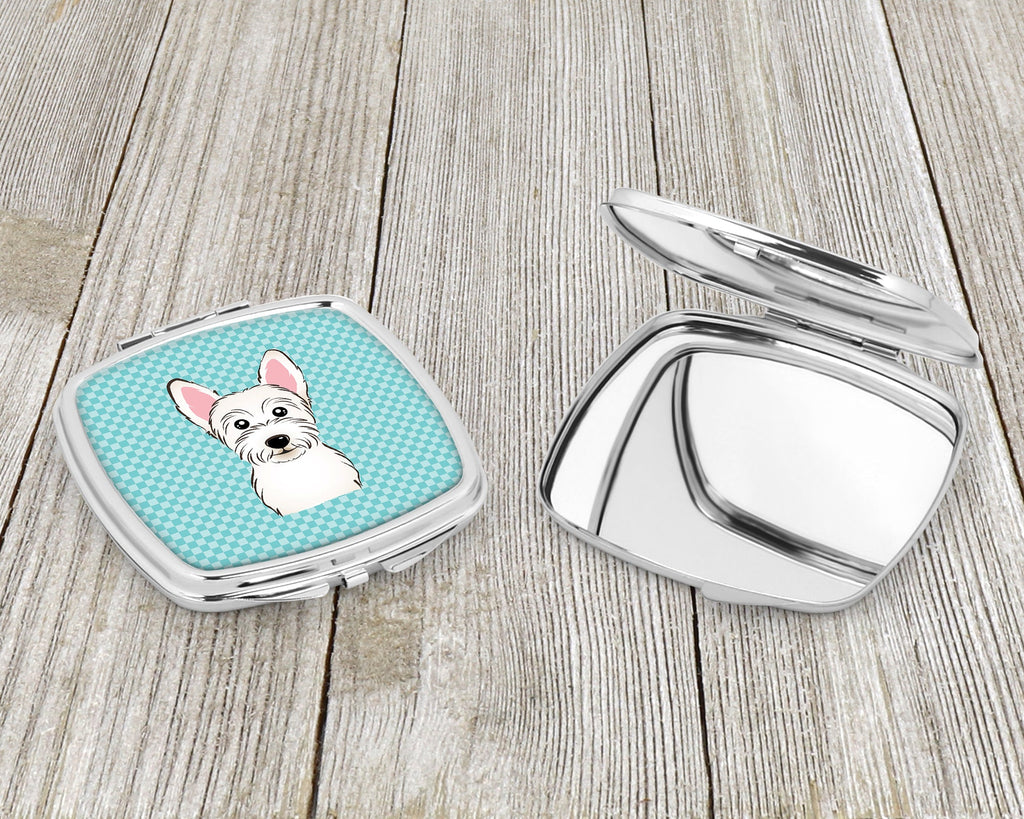 Checkerboard Blue Westie Compact Mirror Decorative Travel Makeup Mirror for Women Girls Gifts Pocket Makeup Mirror Folding Handheld