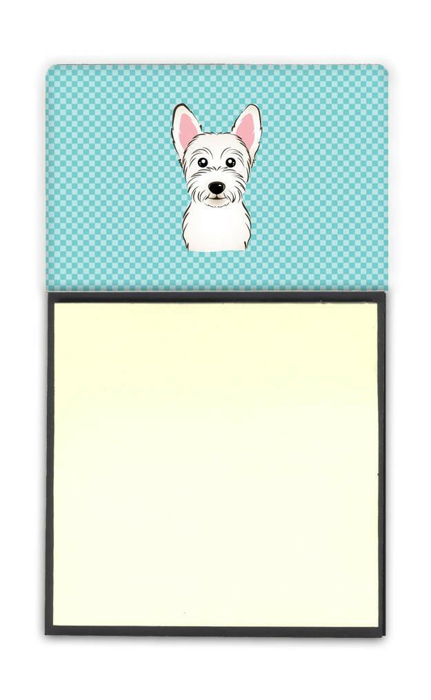 Checkerboard Blue Westie Watercolor Sticky Note Holder Refillable Dispenser Desk Accessory 3x3 Pad Gift