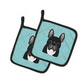 Checkerboard Blue French Bulldog Pot Holder Set of 2 Heat Resistant Quilted Hot Pads 7.5 x 7.5 Inch, Insulated Kitchen Trivets for Cooking & Baking