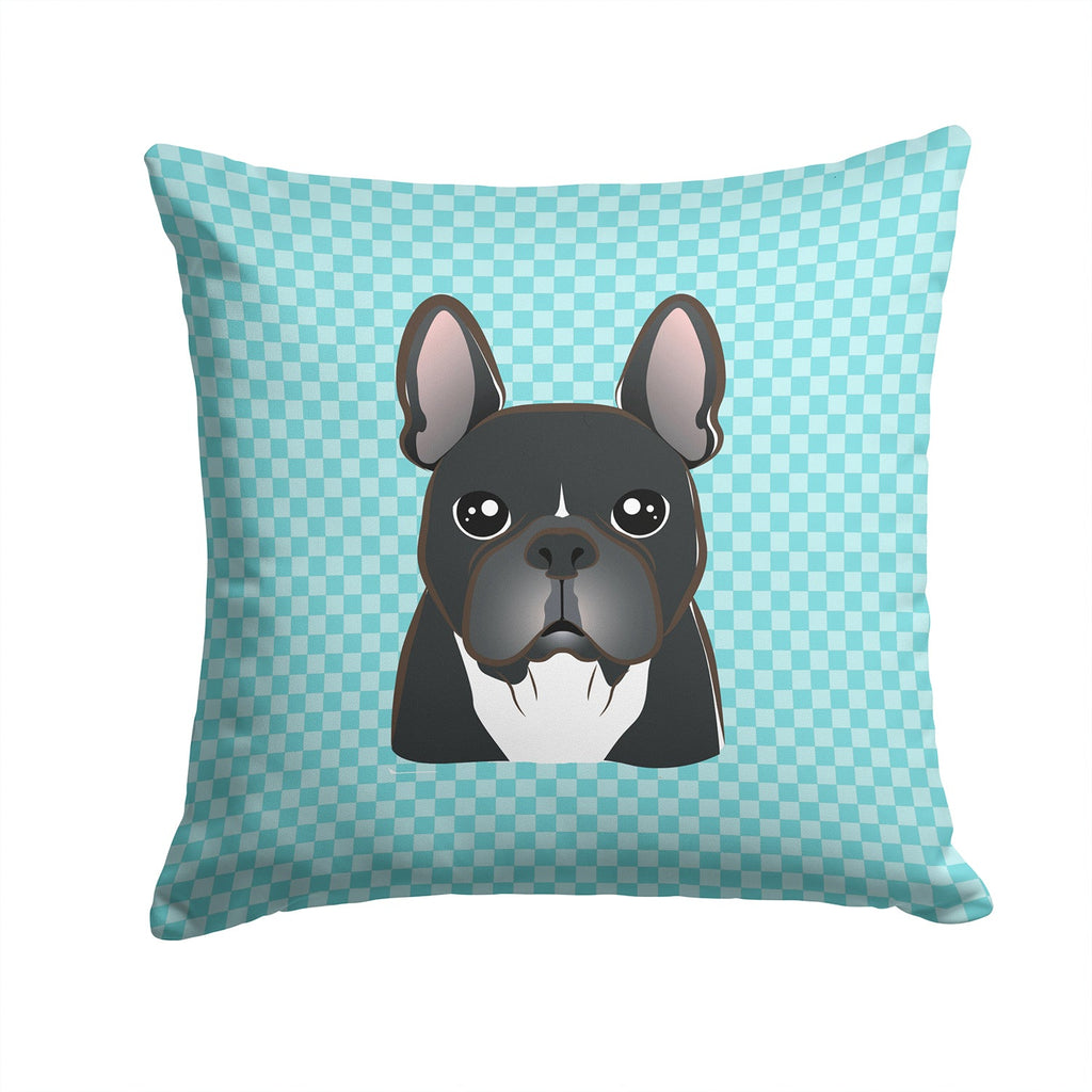 Checkerboard Blue French Bulldog Decorative Throw Pillow 14x14 Indoor Outdoor Accent Cushion, Fabric Cover with Insert for Sofa, Bed, Porch & Living Room