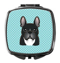 Checkerboard Blue French Bulldog Compact Mirror Decorative Travel Makeup Mirror for Women Girls Gifts Pocket Makeup Mirror Folding Handheld