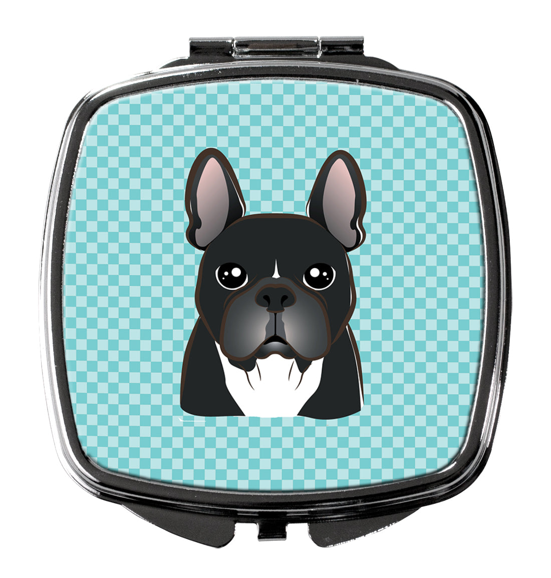 Checkerboard Blue French Bulldog Compact Mirror Decorative Travel Makeup Mirror for Women Girls Gifts Pocket Makeup Mirror Folding Handheld