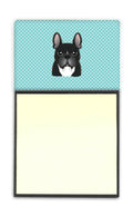 Checkerboard Blue French Bulldog Watercolor Sticky Note Holder Refillable Dispenser Desk Accessory 3x3 Pad Gift
