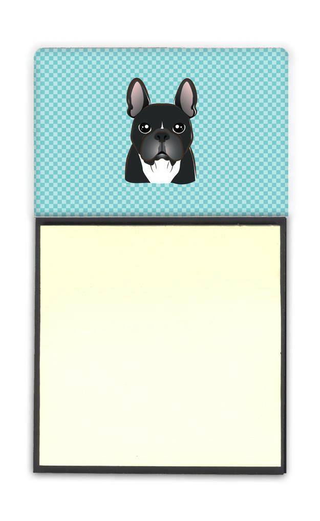 Checkerboard Blue French Bulldog Watercolor Sticky Note Holder Refillable Dispenser Desk Accessory 3x3 Pad Gift