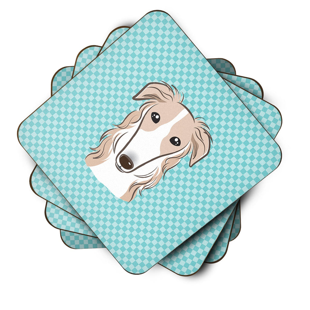 Checkerboard Blue Borzoi Foam Coasters Set of 4 Cup Coasters for Indoor Outdoor, Tabletop Protection, Anti Slip, Mouse pad Material