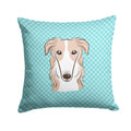 Checkerboard Blue Borzoi Decorative Throw Pillow 14x14 Indoor Outdoor Accent Cushion, Fabric Cover with Insert for Sofa, Bed, Porch & Living Room