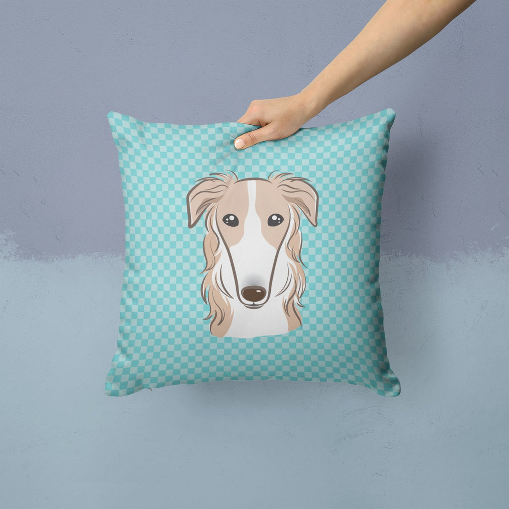 Checkerboard Blue Borzoi Decorative Throw Pillow 14x14 Indoor Outdoor Accent Cushion, Fabric Cover with Insert for Sofa, Bed, Porch & Living Room