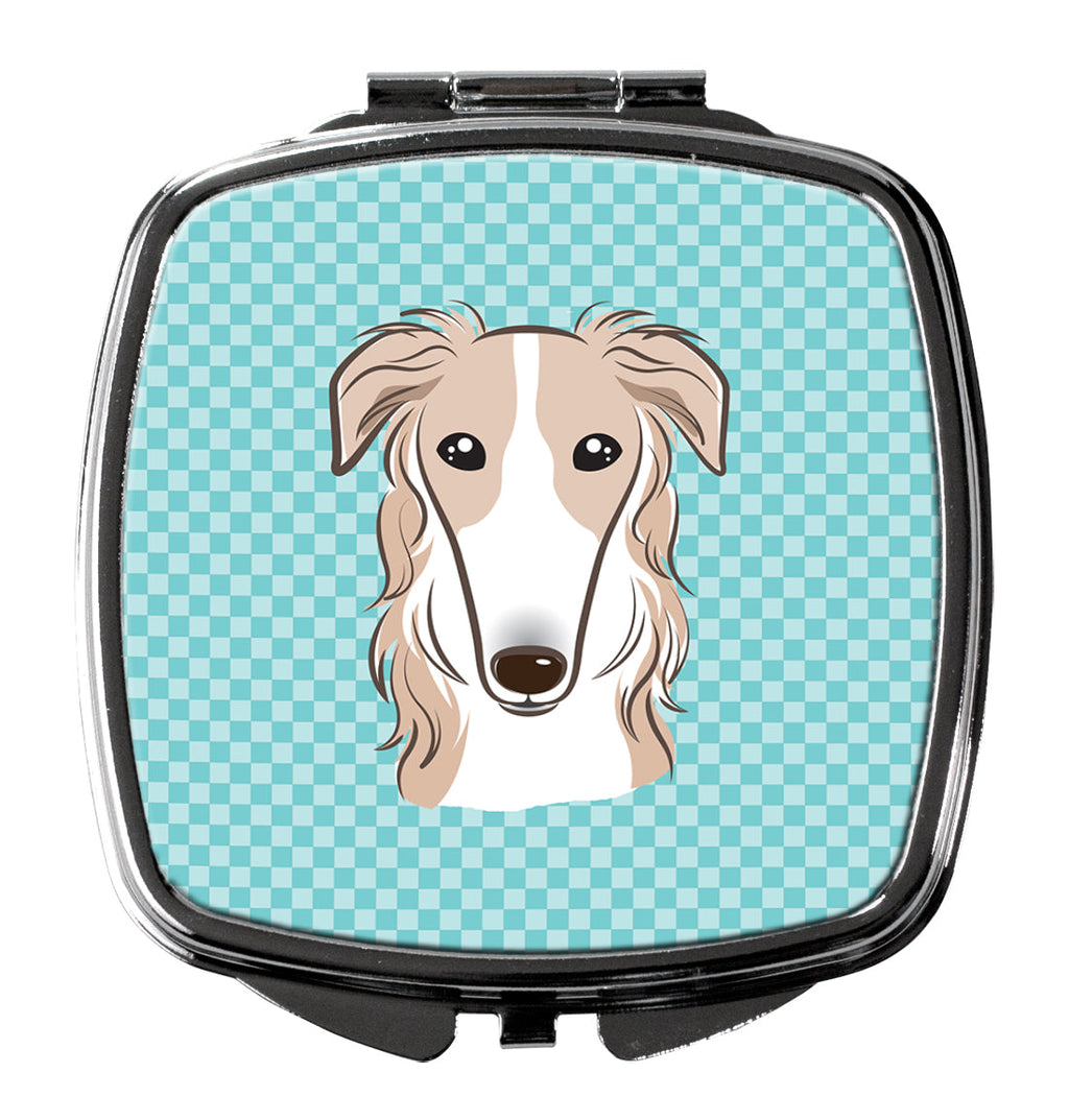 Checkerboard Blue Borzoi Compact Mirror Decorative Travel Makeup Mirror for Women Girls Gifts Pocket Makeup Mirror Folding Handheld