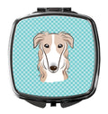 Checkerboard Blue Borzoi Compact Mirror Decorative Travel Makeup Mirror for Women Girls Gifts Pocket Makeup Mirror Folding Handheld