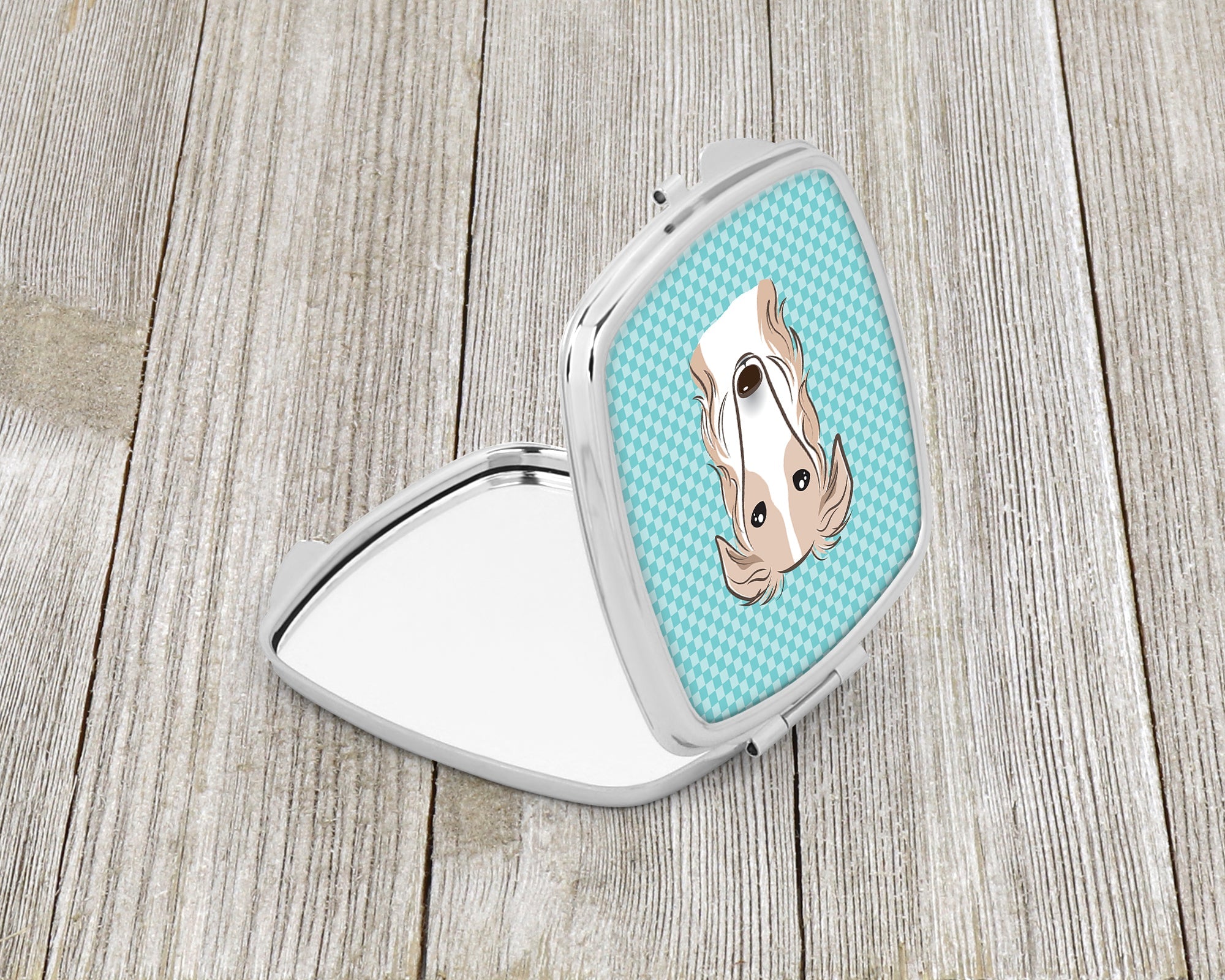Checkerboard Blue Borzoi Compact Mirror Decorative Travel Makeup Mirror for Women Girls Gifts Pocket Makeup Mirror Folding Handheld