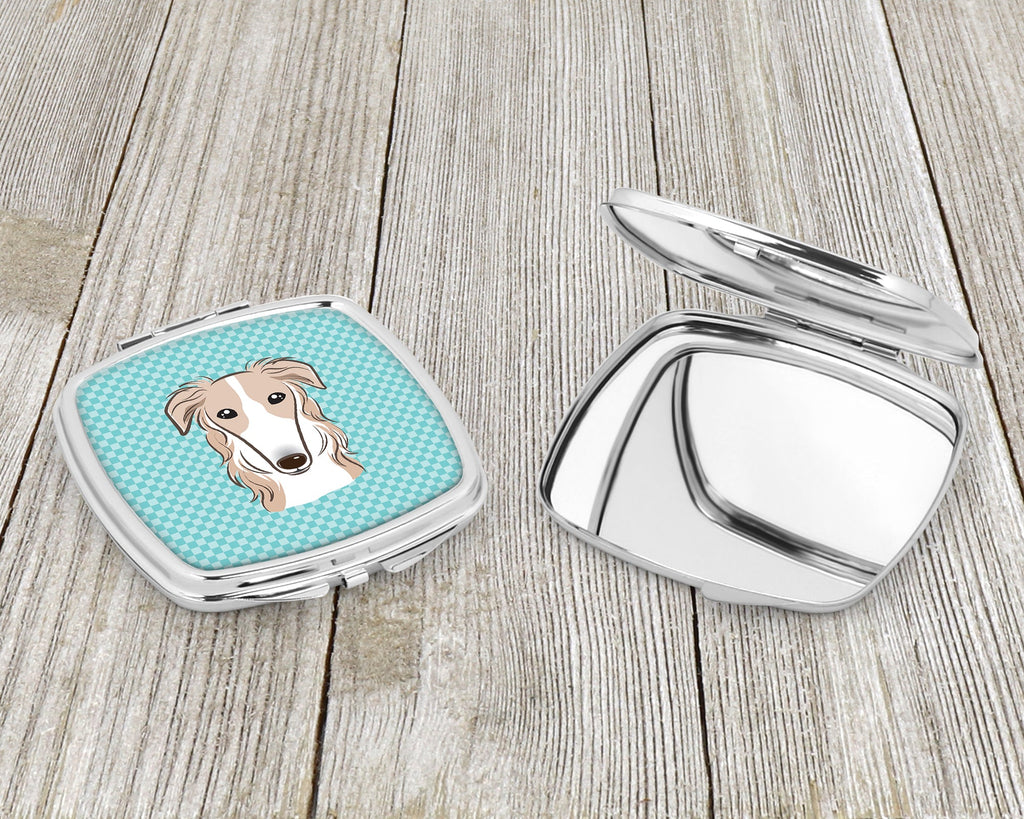 Checkerboard Blue Borzoi Compact Mirror Decorative Travel Makeup Mirror for Women Girls Gifts Pocket Makeup Mirror Folding Handheld