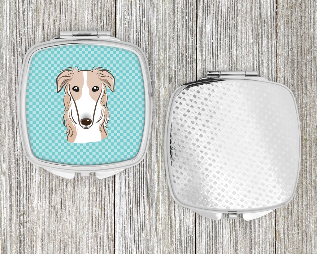 Checkerboard Blue Borzoi Compact Mirror Decorative Travel Makeup Mirror for Women Girls Gifts Pocket Makeup Mirror Folding Handheld