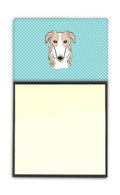 Checkerboard Blue Borzoi Watercolor Sticky Note Holder Refillable Dispenser Desk Accessory 3x3 Pad Gift