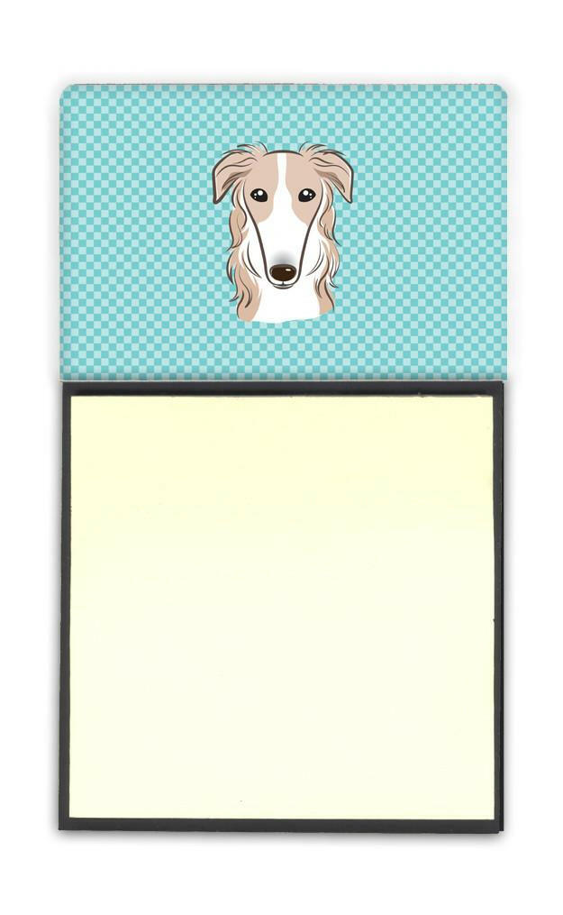 Checkerboard Blue Borzoi Watercolor Sticky Note Holder Refillable Dispenser Desk Accessory 3x3 Pad Gift