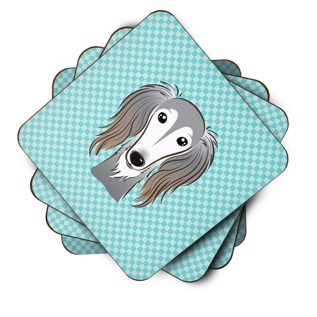 Checkerboard Blue Saluki Foam Coasters Set of 4 Cup Coasters for Indoor Outdoor, Tabletop Protection, Anti Slip, Mouse pad Material