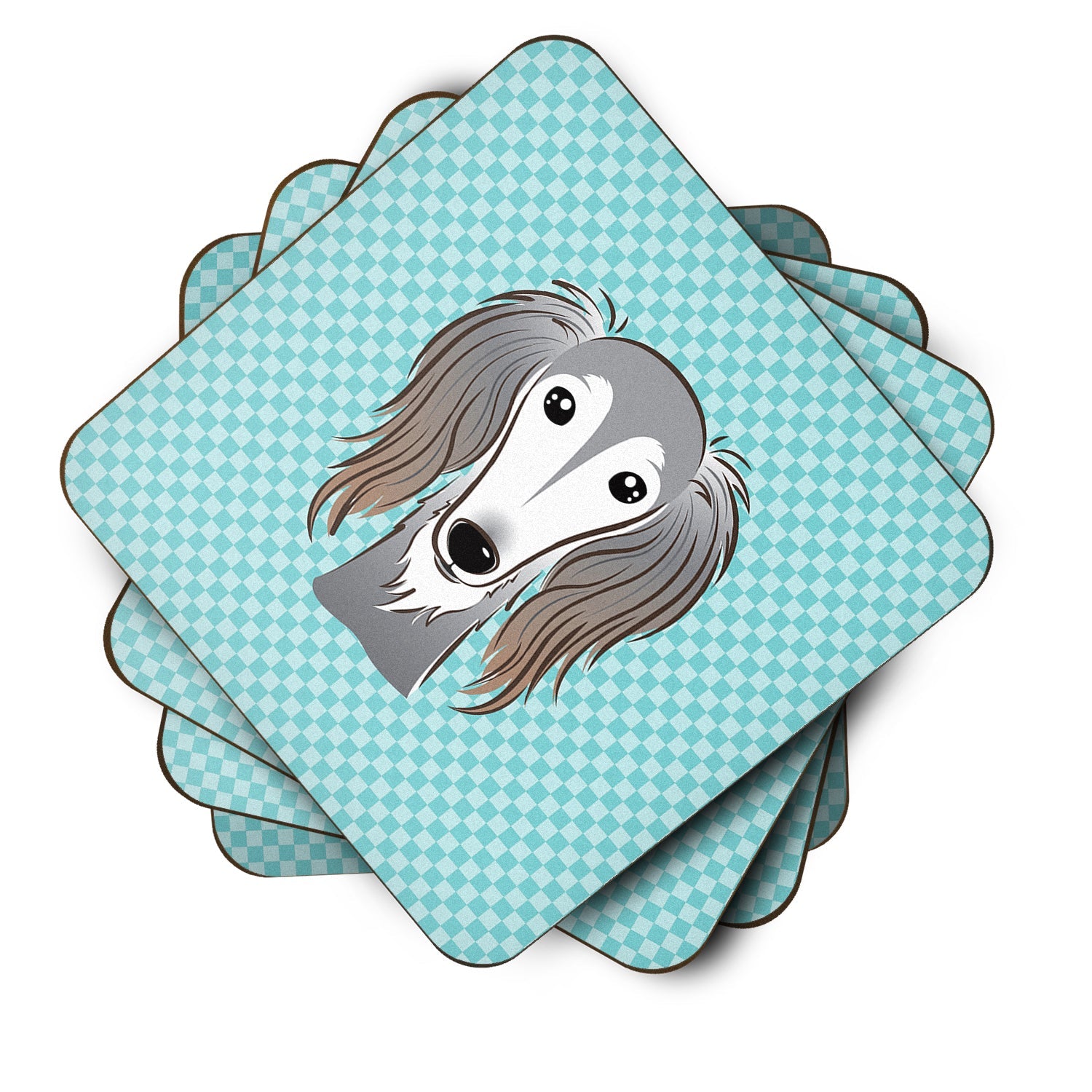 Checkerboard Blue Saluki Foam Coasters Set of 4 Cup Coasters for Indoor Outdoor, Tabletop Protection, Anti Slip, Mouse pad Material