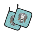 Checkerboard Blue Saluki Pot Holder Set of 2 Heat Resistant Quilted Hot Pads 7.5 x 7.5 Inch, Insulated Kitchen Trivets for Cooking & Baking