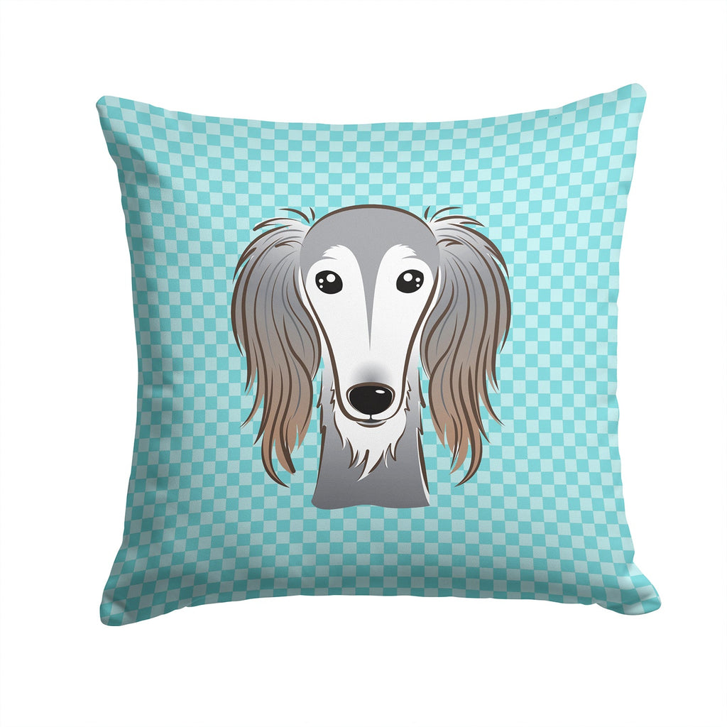 Checkerboard Blue Saluki Decorative Throw Pillow 14x14 Indoor Outdoor Accent Cushion, Fabric Cover with Insert for Sofa, Bed, Porch & Living Room