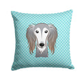 Checkerboard Blue Saluki Decorative Throw Pillow 14x14 Indoor Outdoor Accent Cushion, Fabric Cover with Insert for Sofa, Bed, Porch & Living Room