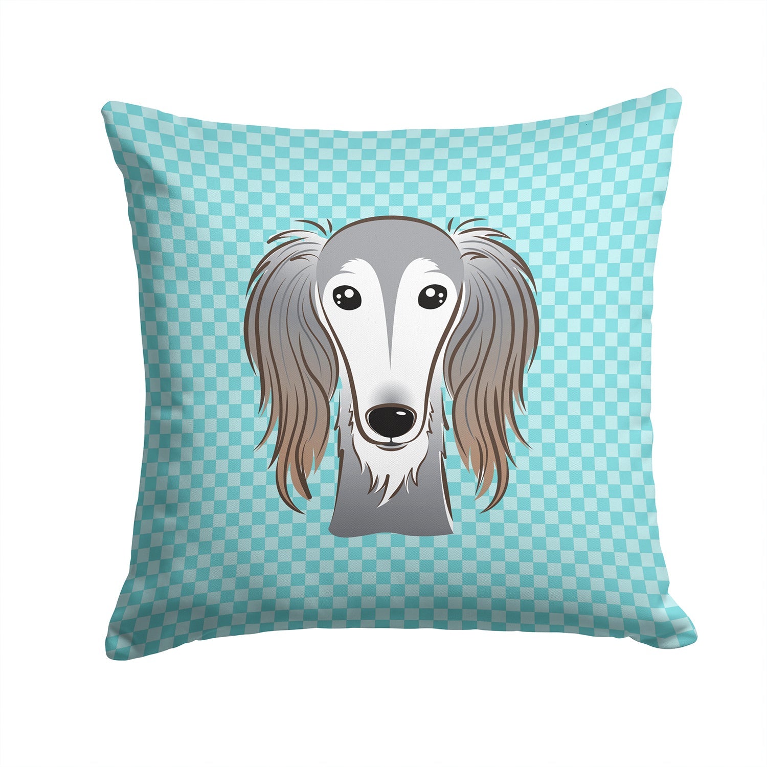 Checkerboard Blue Saluki Decorative Throw Pillow 14x14 Indoor Outdoor Accent Cushion, Fabric Cover with Insert for Sofa, Bed, Porch & Living Room