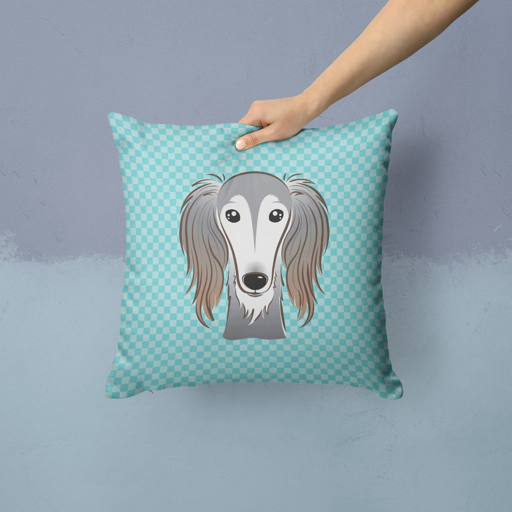 Checkerboard Blue Saluki Decorative Throw Pillow 14x14 Indoor Outdoor Accent Cushion, Fabric Cover with Insert for Sofa, Bed, Porch & Living Room