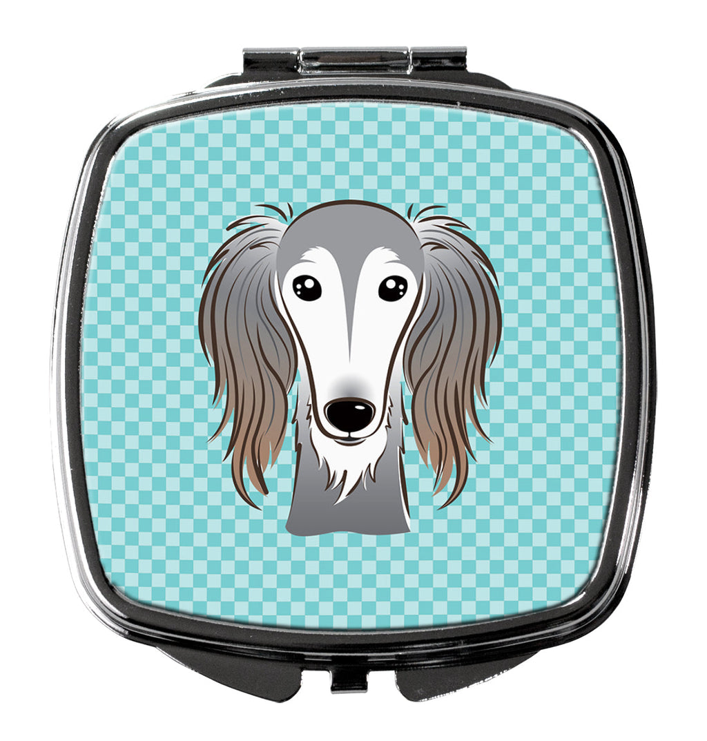Checkerboard Blue Saluki Compact Mirror Decorative Travel Makeup Mirror for Women Girls Gifts Pocket Makeup Mirror Folding Handheld
