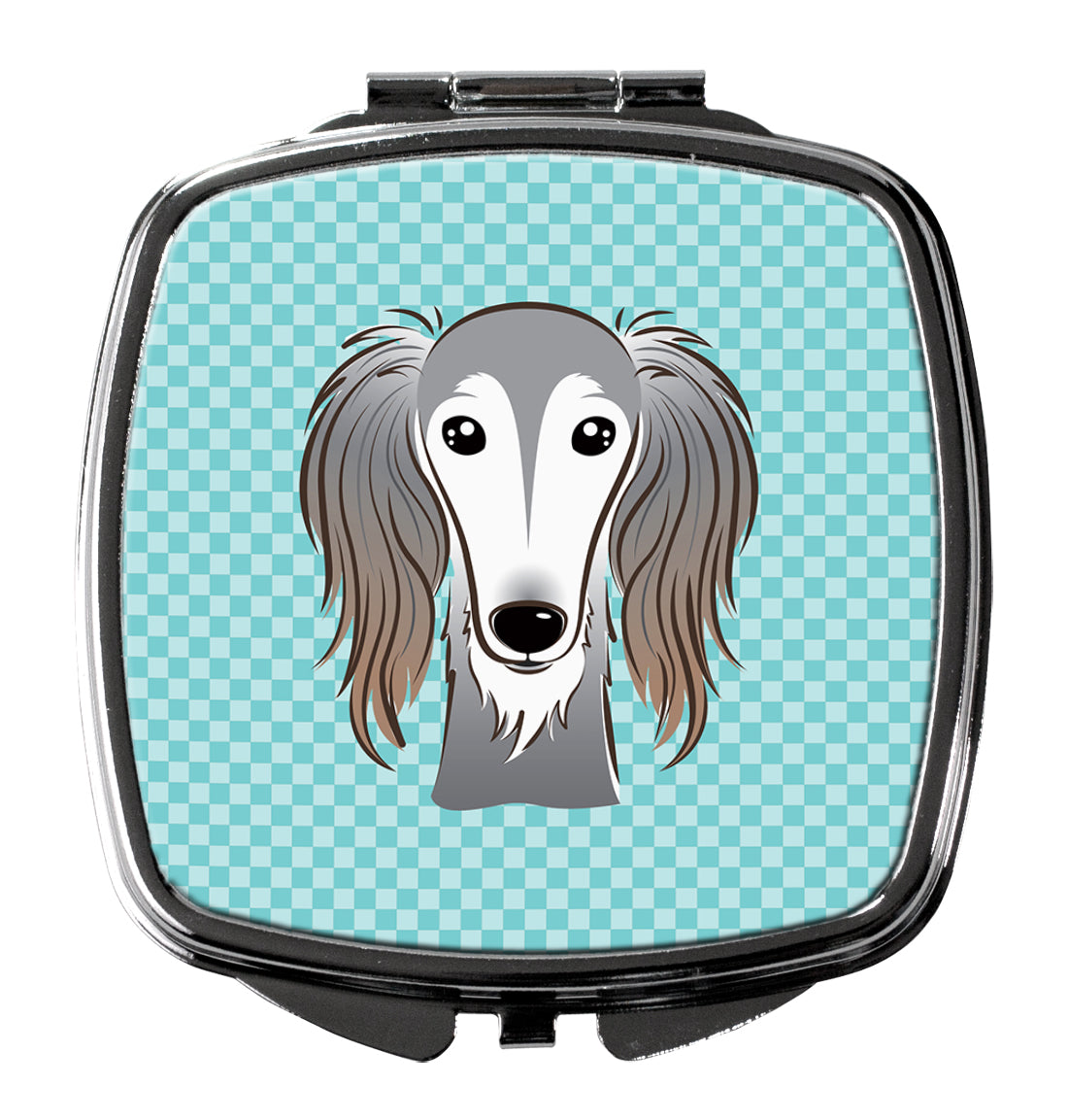 Checkerboard Blue Saluki Compact Mirror Decorative Travel Makeup Mirror for Women Girls Gifts Pocket Makeup Mirror Folding Handheld