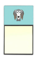 Checkerboard Blue Saluki Watercolor Sticky Note Holder Refillable Dispenser Desk Accessory 3x3 Pad Gift