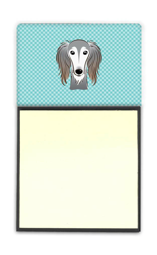 Checkerboard Blue Saluki Watercolor Sticky Note Holder Refillable Dispenser Desk Accessory 3x3 Pad Gift