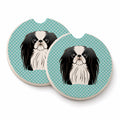 Checkerboard Blue Japanese Chin Set of 2 Cup Holder Car Coasters Absorbent Round Sandstone Coasters Gifts for Men or Women, 2.5, Multicolor