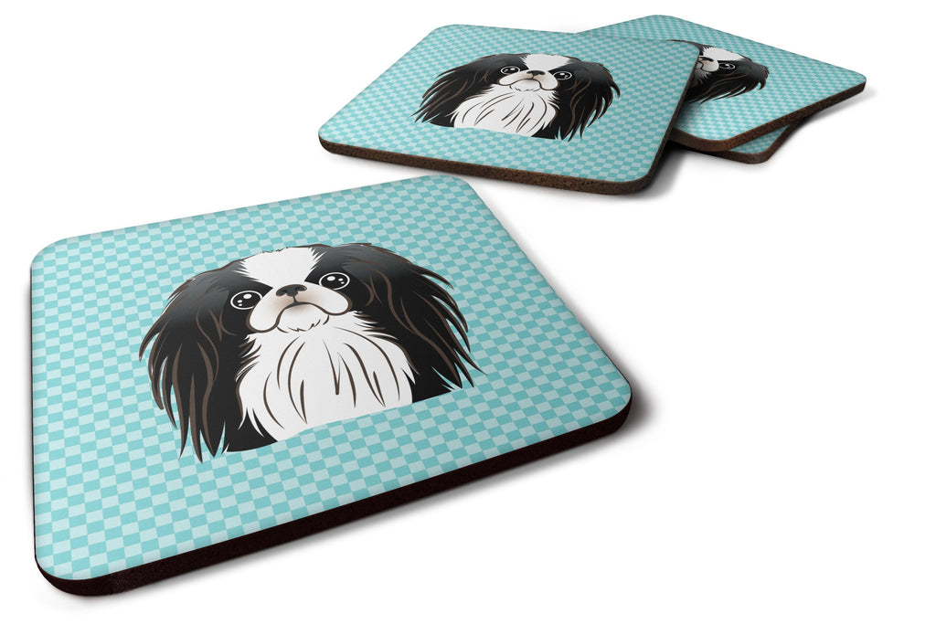 Checkerboard Blue Japanese Chin Foam Coasters Set of 4 Cup Coasters for Indoor Outdoor, Tabletop Protection, Anti Slip, Mouse pad Material