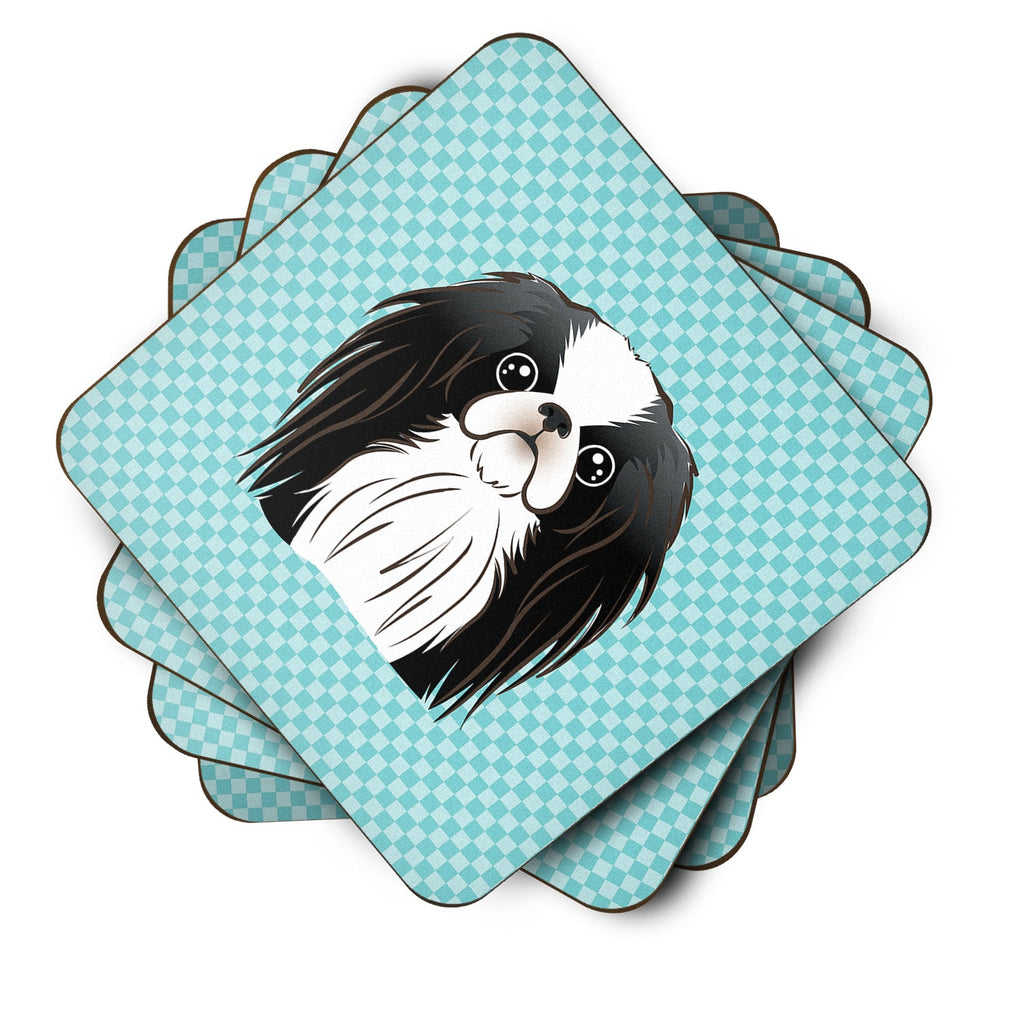 Checkerboard Blue Japanese Chin Foam Coasters Set of 4 Cup Coasters for Indoor Outdoor, Tabletop Protection, Anti Slip, Mouse pad Material