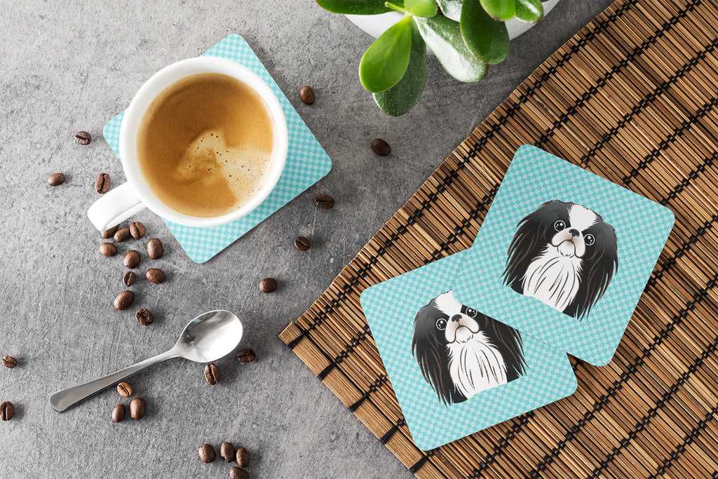 Checkerboard Blue Japanese Chin Foam Coasters Set of 4 Cup Coasters for Indoor Outdoor, Tabletop Protection, Anti Slip, Mouse pad Material