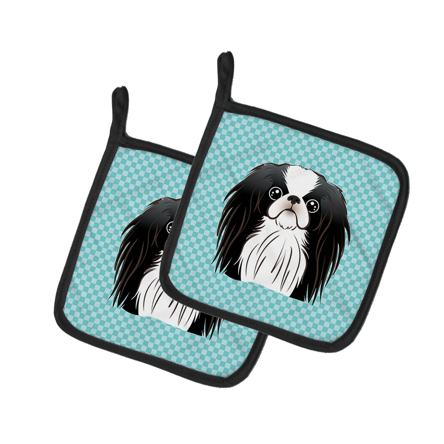 Checkerboard Blue Japanese Chin Pot Holder Set of 2 Heat Resistant Quilted Hot Pads 7.5 x 7.5 Inch, Insulated Kitchen Trivets for Cooking & Baking