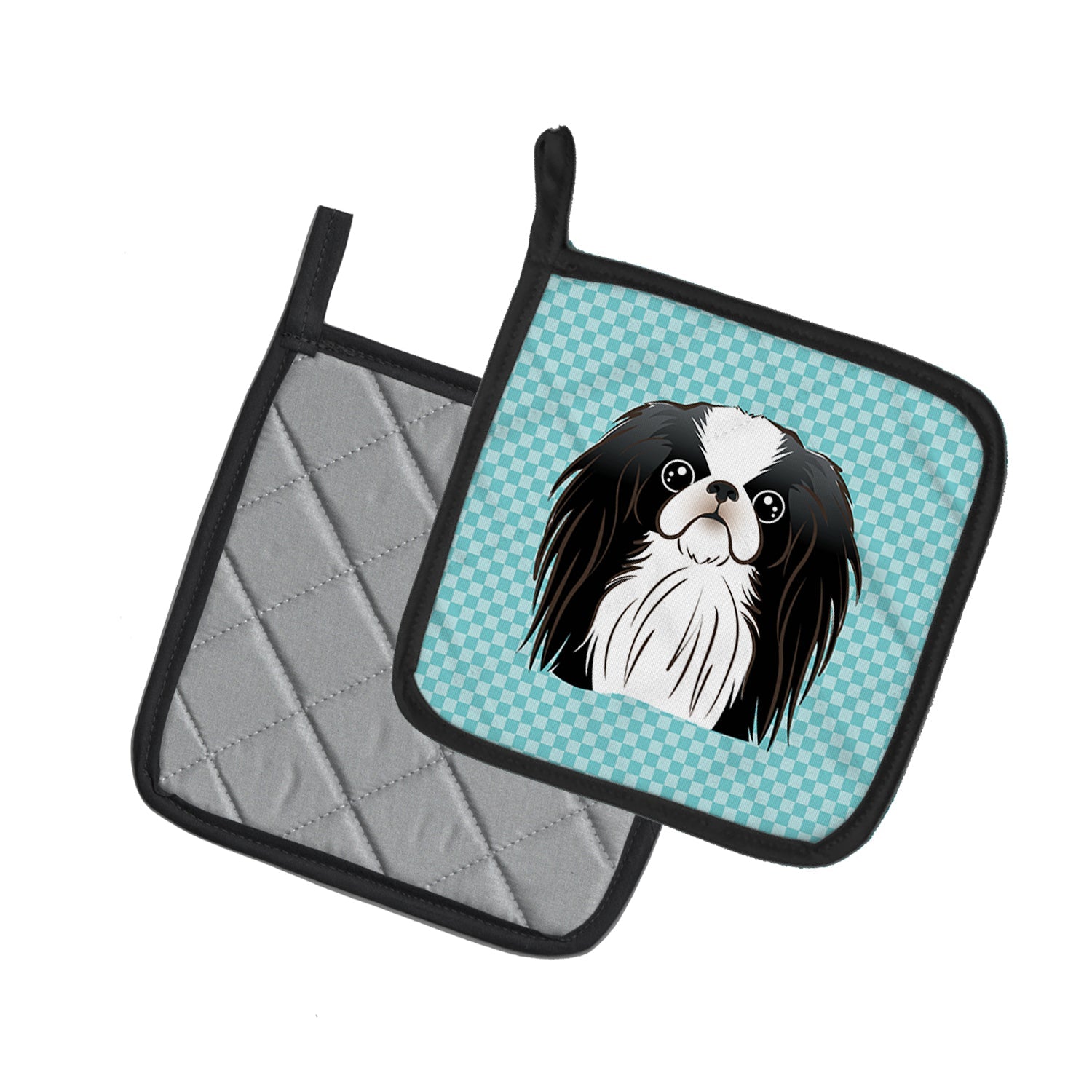 Checkerboard Blue Japanese Chin Pot Holder Set of 2 Heat Resistant Quilted Hot Pads 7.5 x 7.5 Inch, Insulated Kitchen Trivets for Cooking & Baking