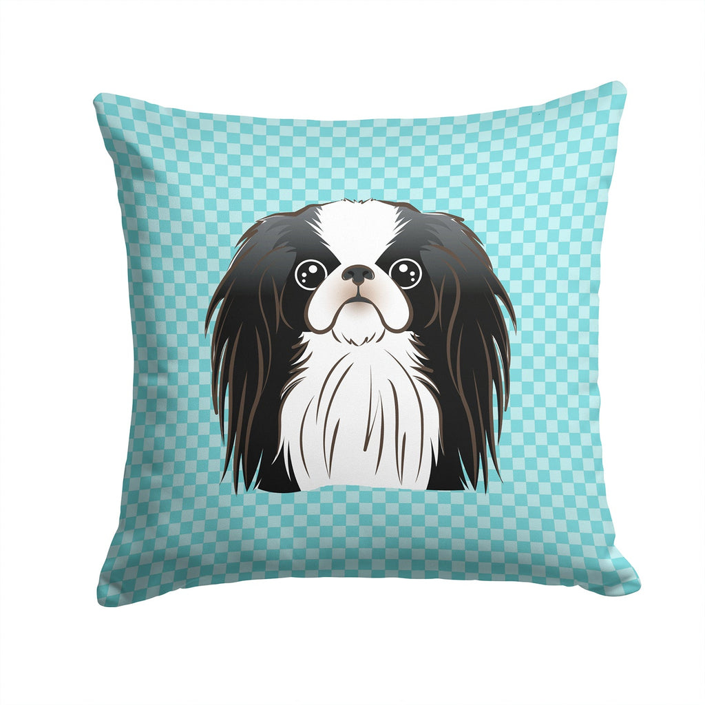 Checkerboard Blue Japanese Chin Decorative Throw Pillow 14x14 Indoor Outdoor Accent Cushion, Fabric Cover with Insert for Sofa, Bed, Porch & Living Room