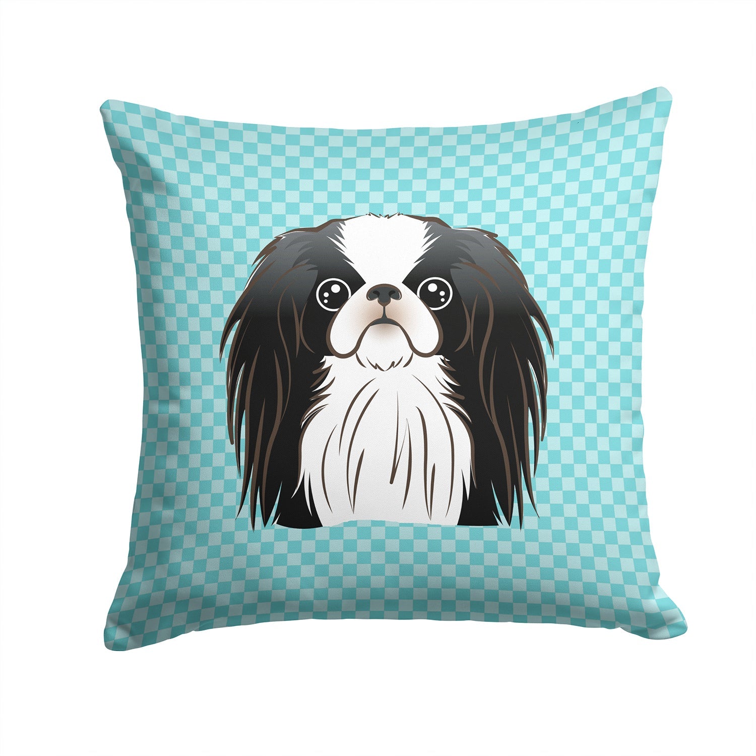 Checkerboard Blue Japanese Chin Decorative Throw Pillow 14x14 Indoor Outdoor Accent Cushion, Fabric Cover with Insert for Sofa, Bed, Porch & Living Room