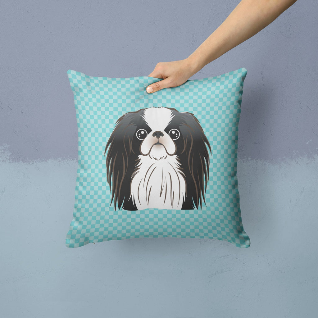 Checkerboard Blue Japanese Chin Decorative Throw Pillow 14x14 Indoor Outdoor Accent Cushion, Fabric Cover with Insert for Sofa, Bed, Porch & Living Room
