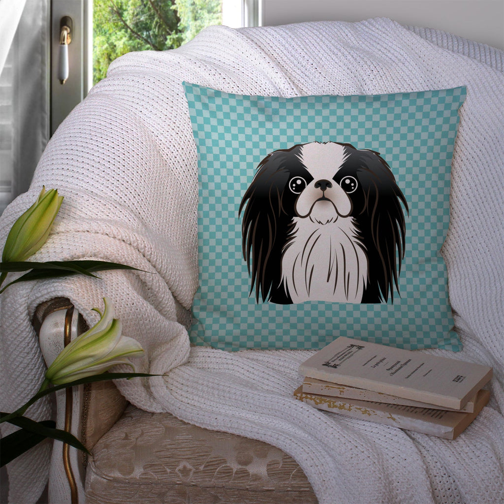 Checkerboard Blue Japanese Chin Decorative Throw Pillow 14x14 Indoor Outdoor Accent Cushion, Fabric Cover with Insert for Sofa, Bed, Porch & Living Room