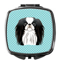 Checkerboard Blue Japanese Chin Compact Mirror Decorative Travel Makeup Mirror for Women Girls Gifts Pocket Makeup Mirror Folding Handheld