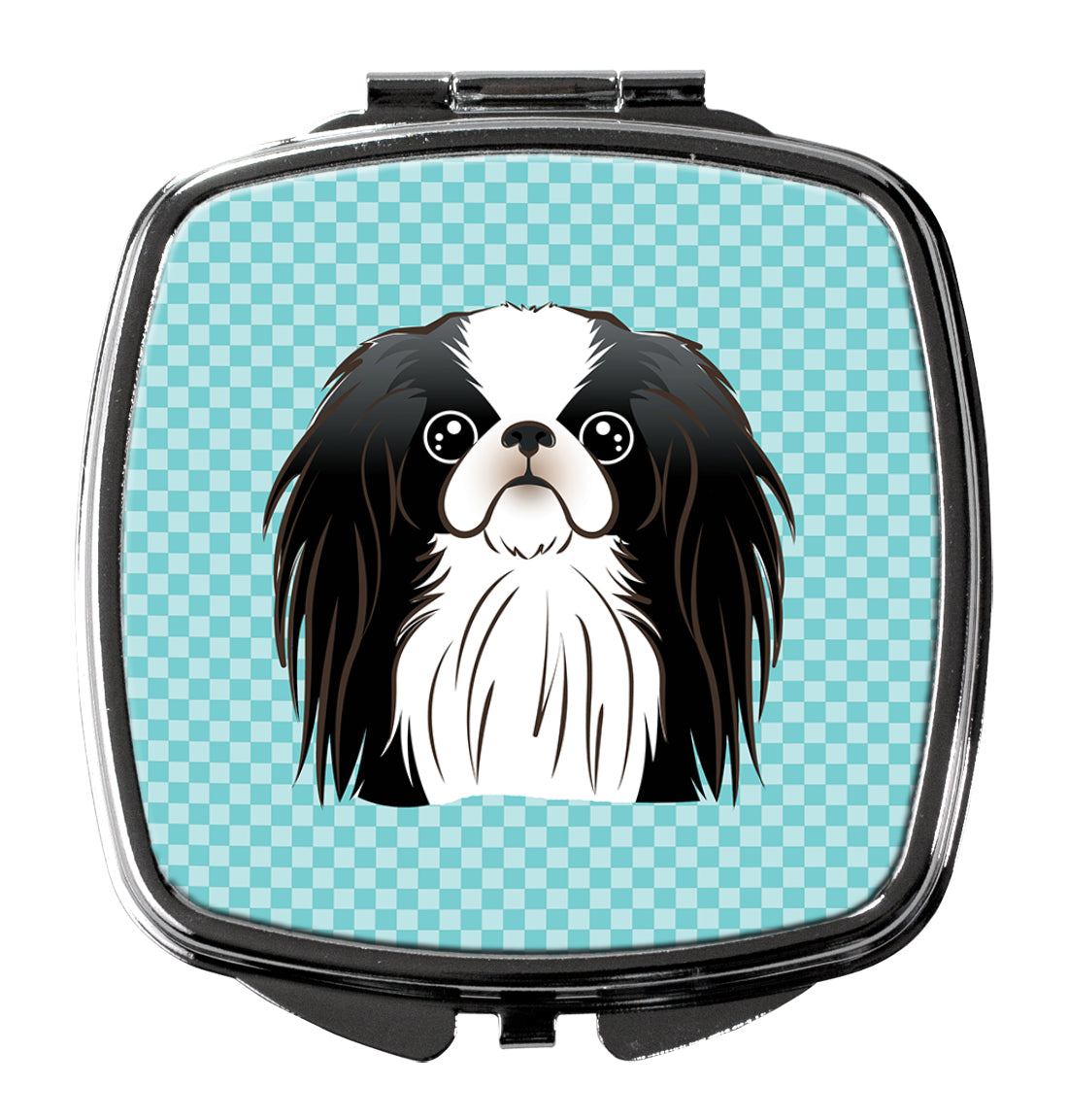 Checkerboard Blue Japanese Chin Compact Mirror Decorative Travel Makeup Mirror for Women Girls Gifts Pocket Makeup Mirror Folding Handheld