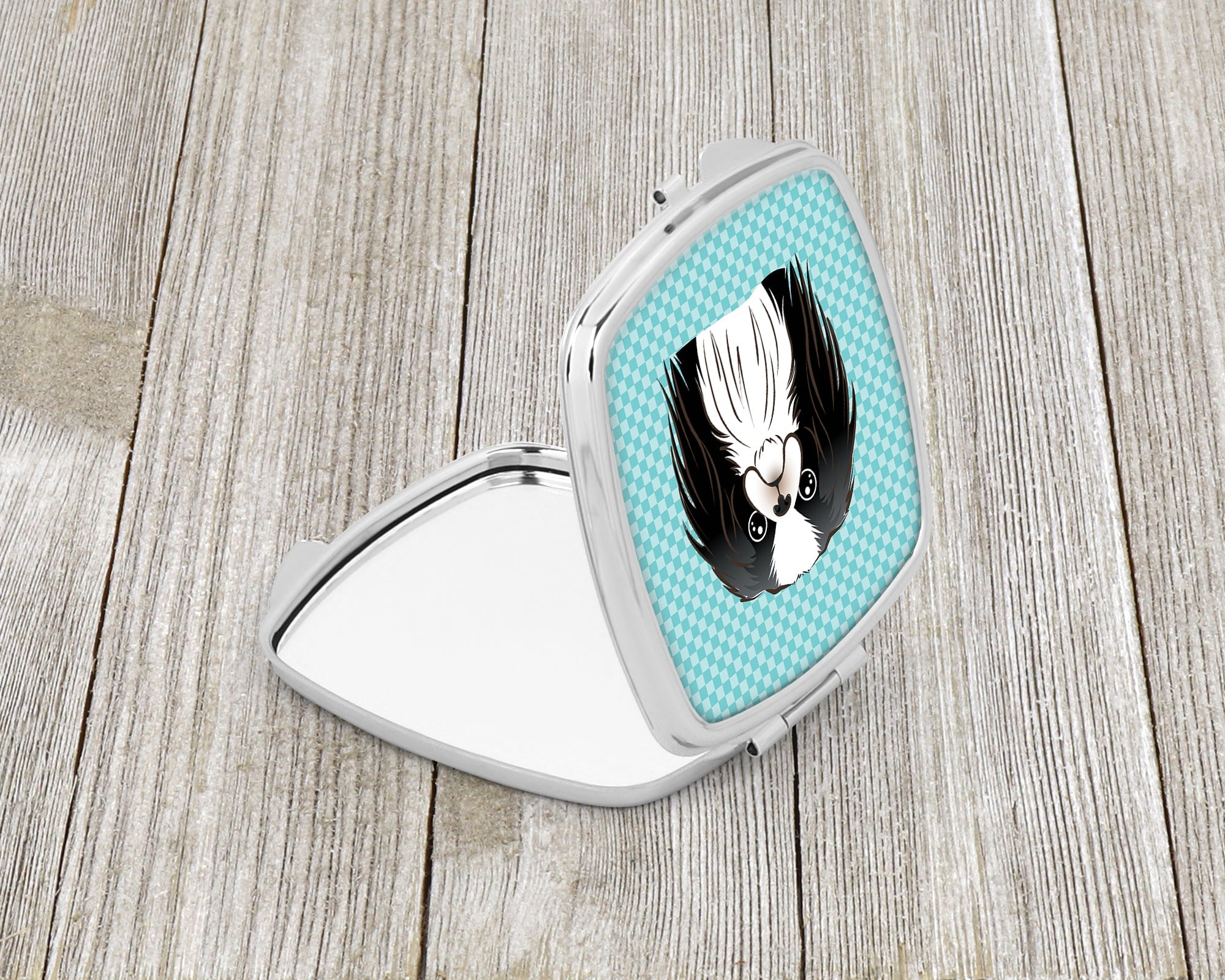 Checkerboard Blue Japanese Chin Compact Mirror Decorative Travel Makeup Mirror for Women Girls Gifts Pocket Makeup Mirror Folding Handheld