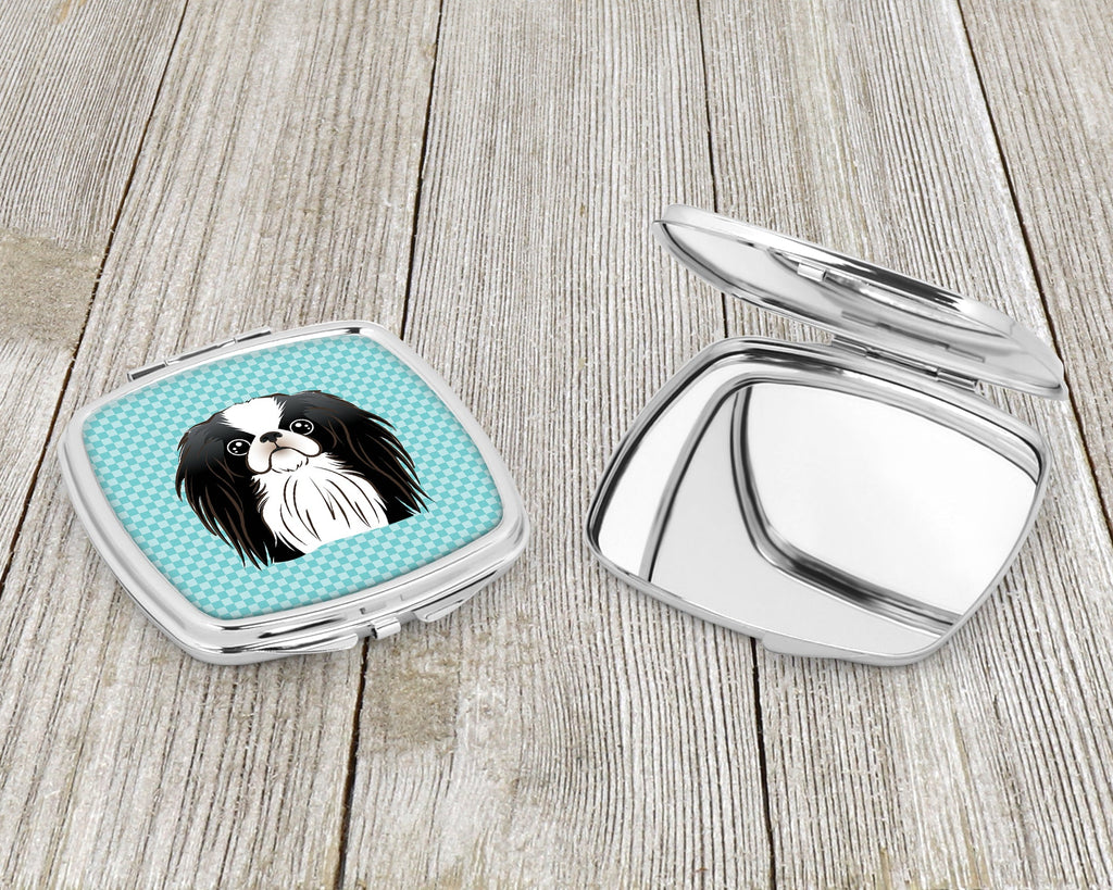 Checkerboard Blue Japanese Chin Compact Mirror Decorative Travel Makeup Mirror for Women Girls Gifts Pocket Makeup Mirror Folding Handheld