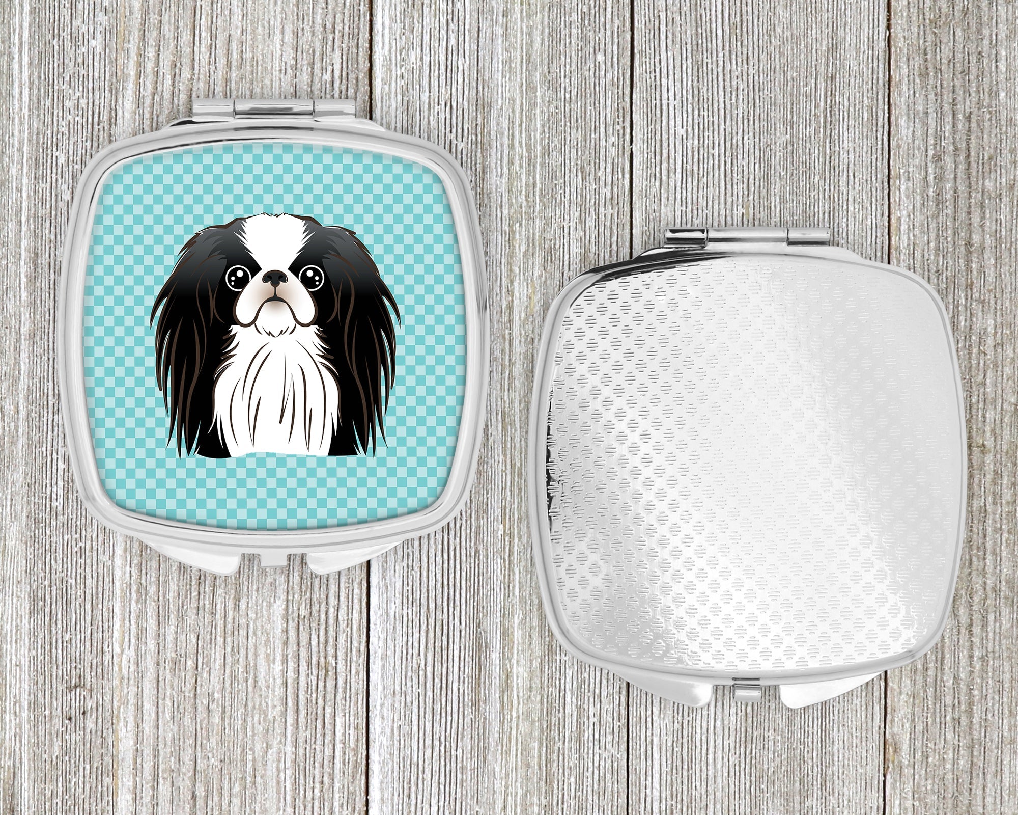 Checkerboard Blue Japanese Chin Compact Mirror Decorative Travel Makeup Mirror for Women Girls Gifts Pocket Makeup Mirror Folding Handheld
