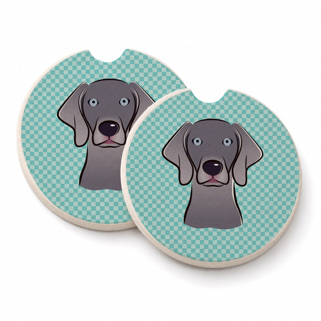 Checkerboard Blue Weimaraner Set of 2 Cup Holder Car Coasters Absorbent Round Sandstone Coasters Gifts for Men or Women, 2.5, Multicolor
